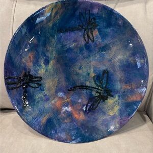 Abstract Blue and Purple Dragonfly Art Plate